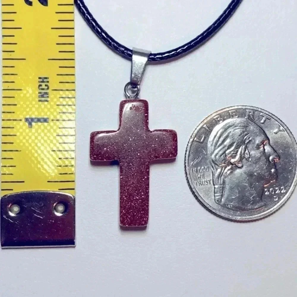 Sandstone Cross Natural Braided Stainless Steel Necklace NWT